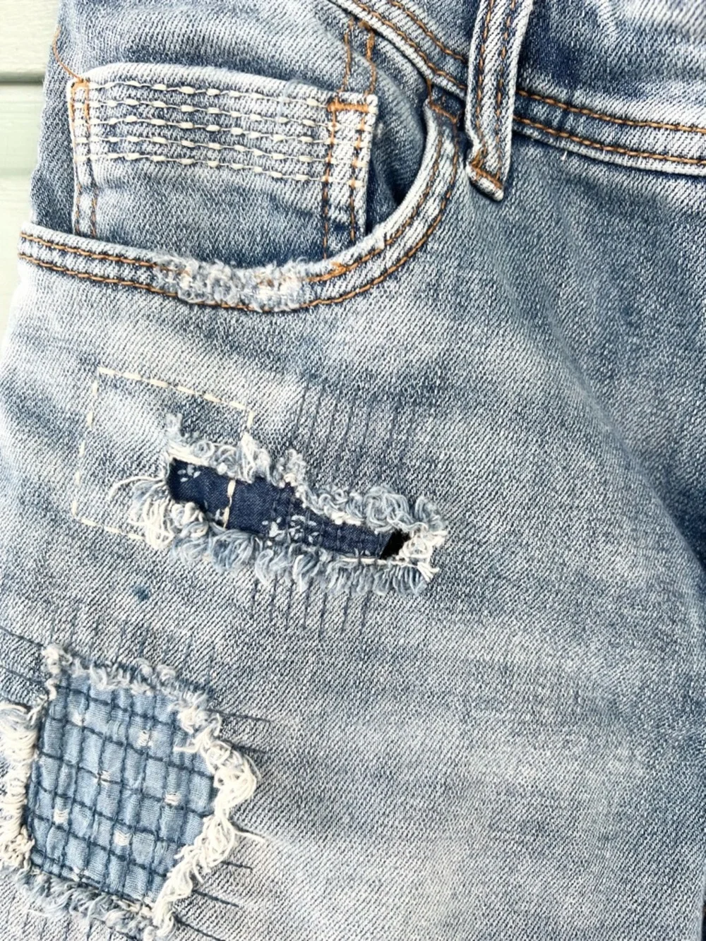 Anthropologie Light Blue Distressed Denim Shorts - Picture 7 of 11